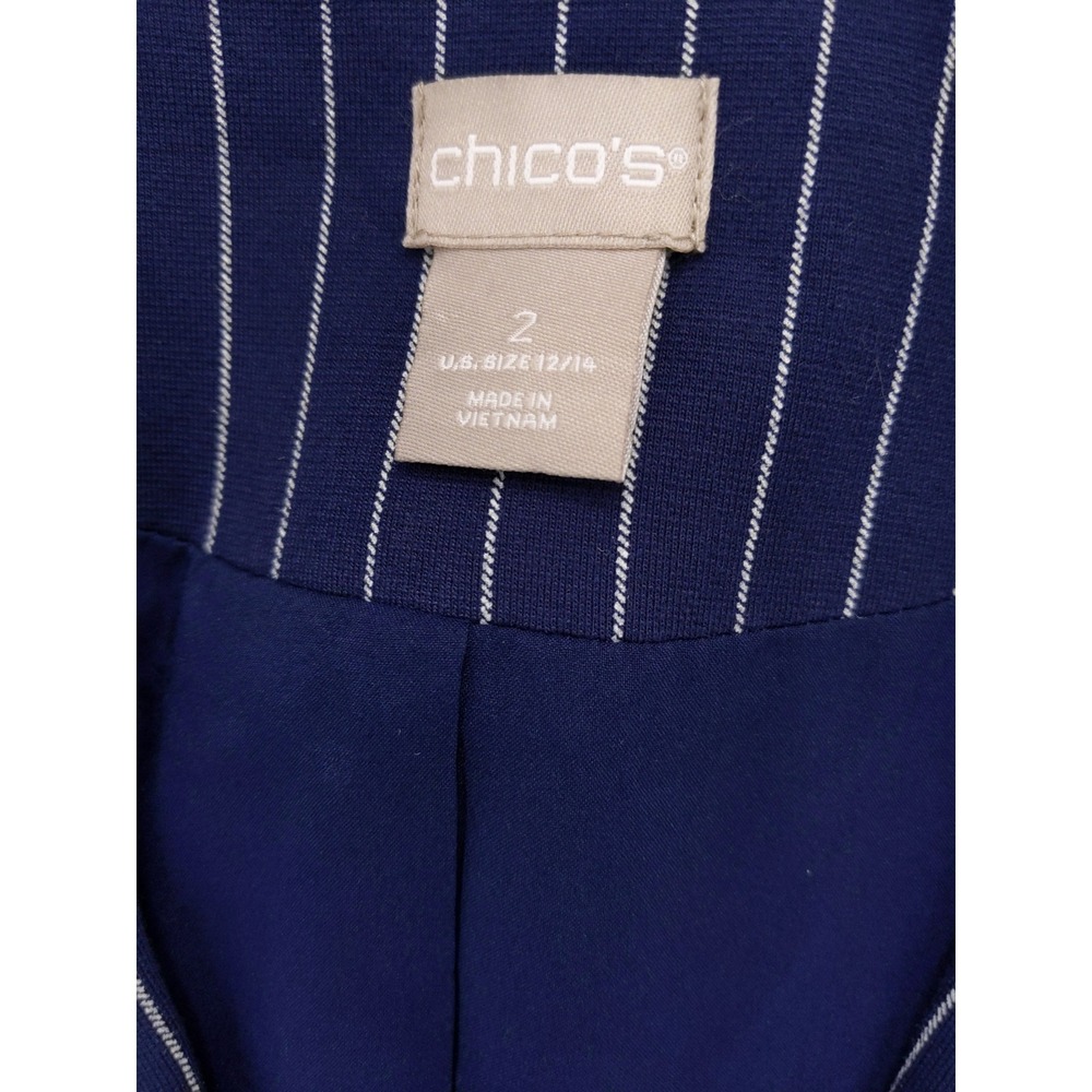 Chicos‎ Women's Blazer US Size 2 12/14 Navy Blue Striped Long Sleeve Ruffle Cuff - Picture 8 of 9